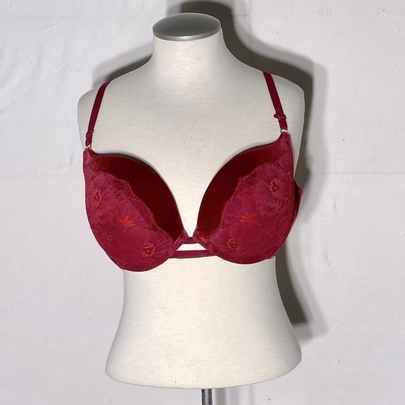 LA Senza Red Lace Beyond Sexy Classic Plunge Bra 38D - Picture 1 of 14